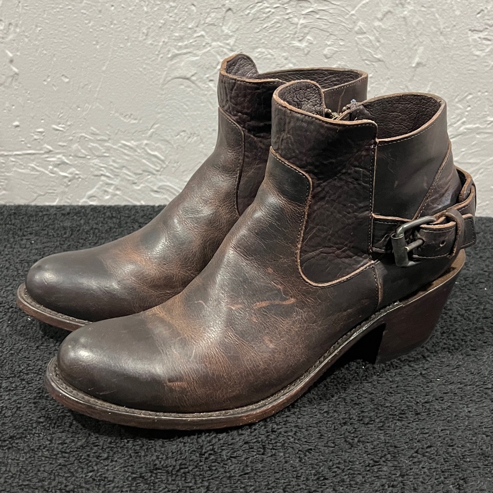 🔥 J.B. DILLON Dark Brown Leather Ankle Western Cowboy Bootie Boots Women’s 9.5B